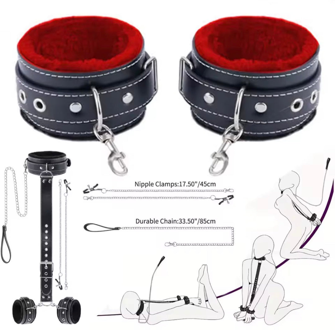 Submission Collar Harness with Cuffs &amp; Nipple Clips