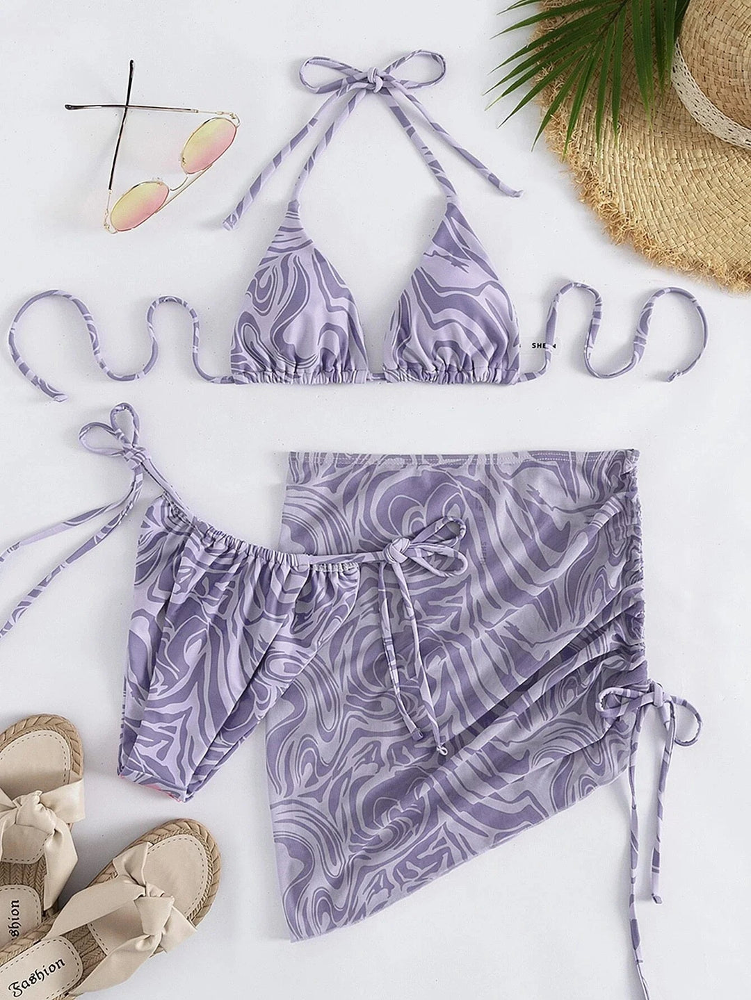 3 Piece Swirl Pattern Bikini Set
