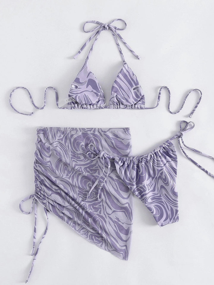 3 Piece Swirl Pattern Bikini Set