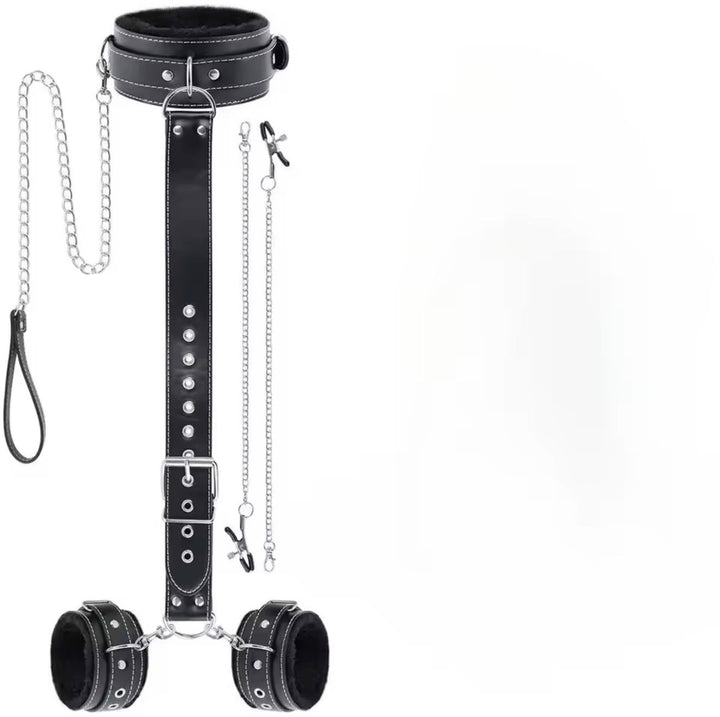 Submission Collar Harness with Cuffs &amp; Nipple Clips