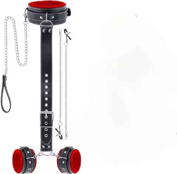 Submission Collar Harness with Cuffs &amp; Nipple Clips
