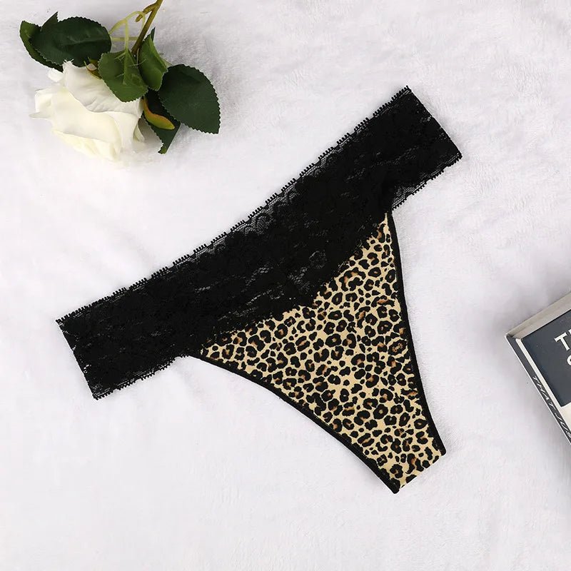 Leopard Print Lace Trim Thong