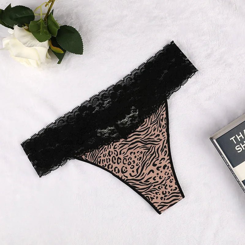Leopard Print Lace Trim Thong