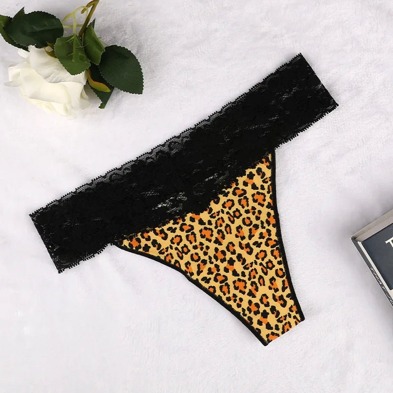 Leopard Print Lace Trim Thong