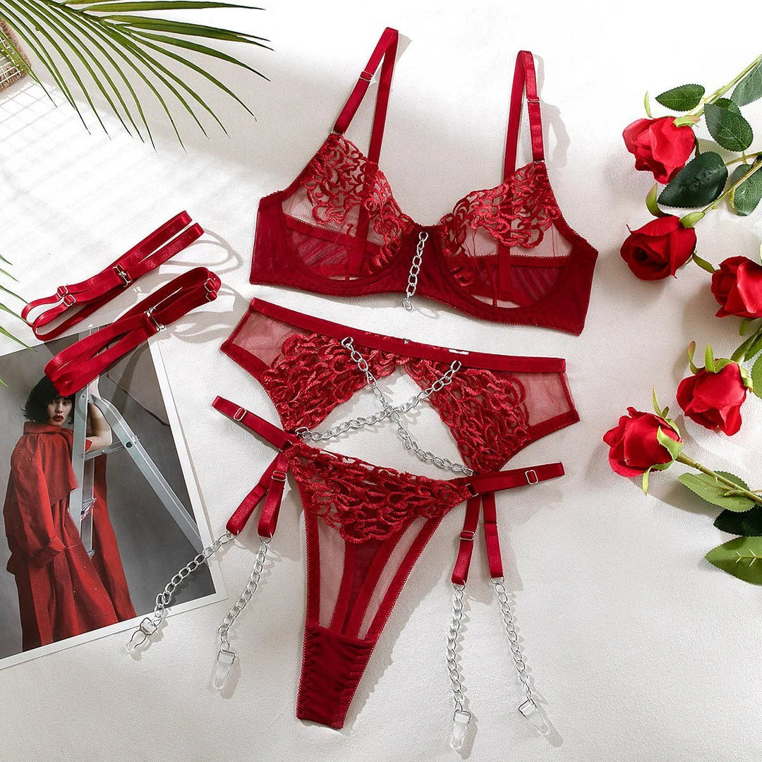 Axella Lace Lingerie Set with Chain Accents