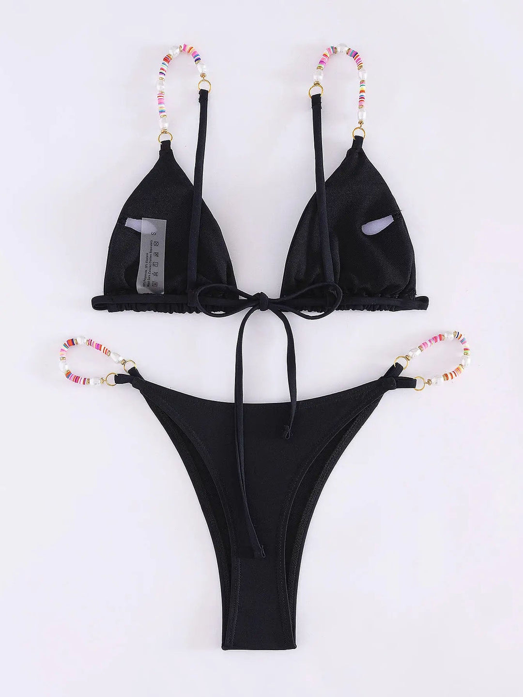 Black Bikini Set with Colorful Beaded Straps