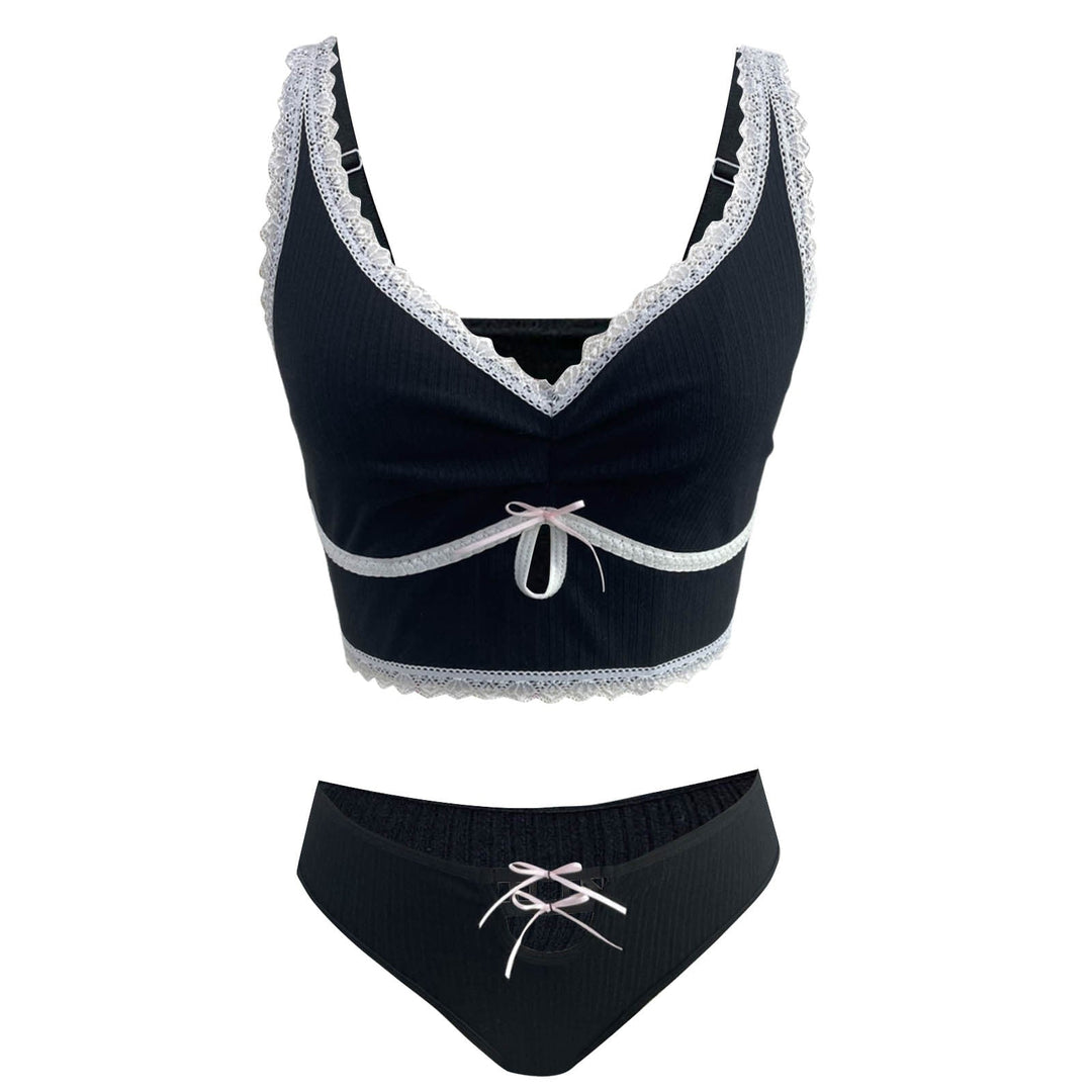 Black lace and bow lingerie set