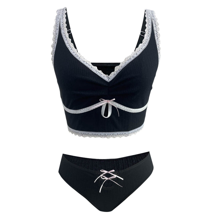 Black lace and bow lingerie set