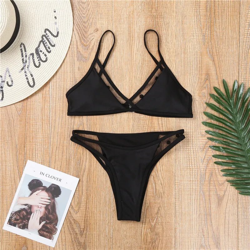 Black Mesh Polka Dot Bikini Set