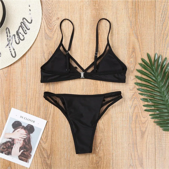 Black Mesh Polka Dot Bikini Set