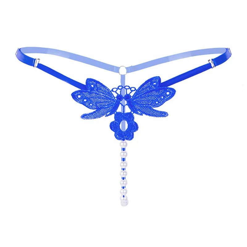 Butterfly lace thong with pearl details