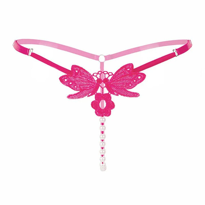 Butterfly lace thong with pearl details