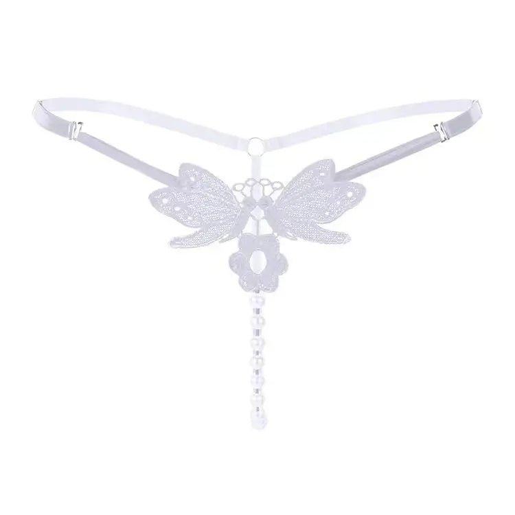 Butterfly lace thong with pearl details