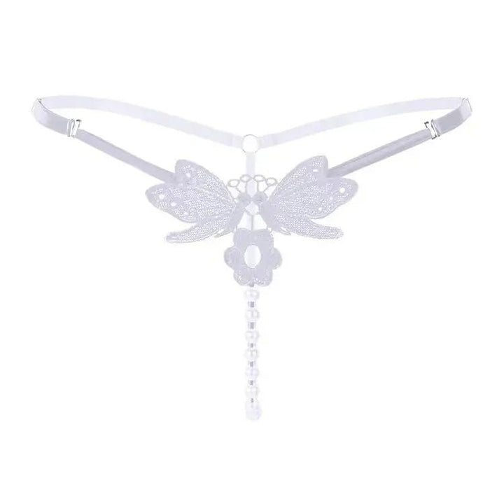 Butterfly lace thong with pearl details