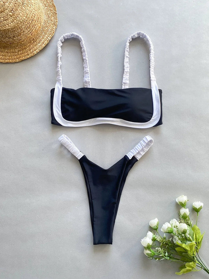 Chic Black and White Bikini Set with Square-Neck Top