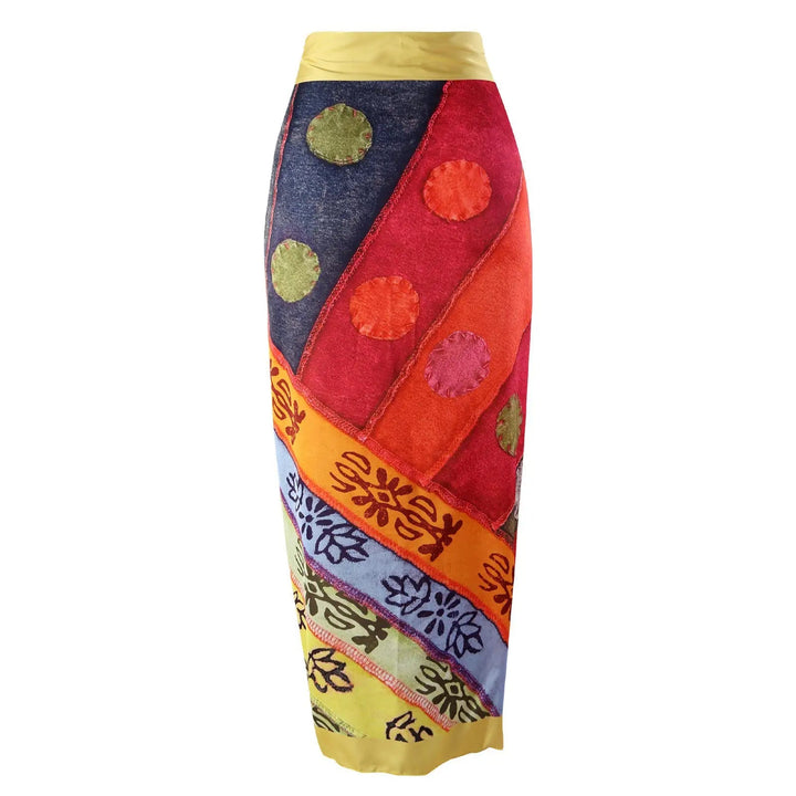 Colorful Patchwork Swimsuit Set with Bow-Tie Straps &amp; Matching Sarong