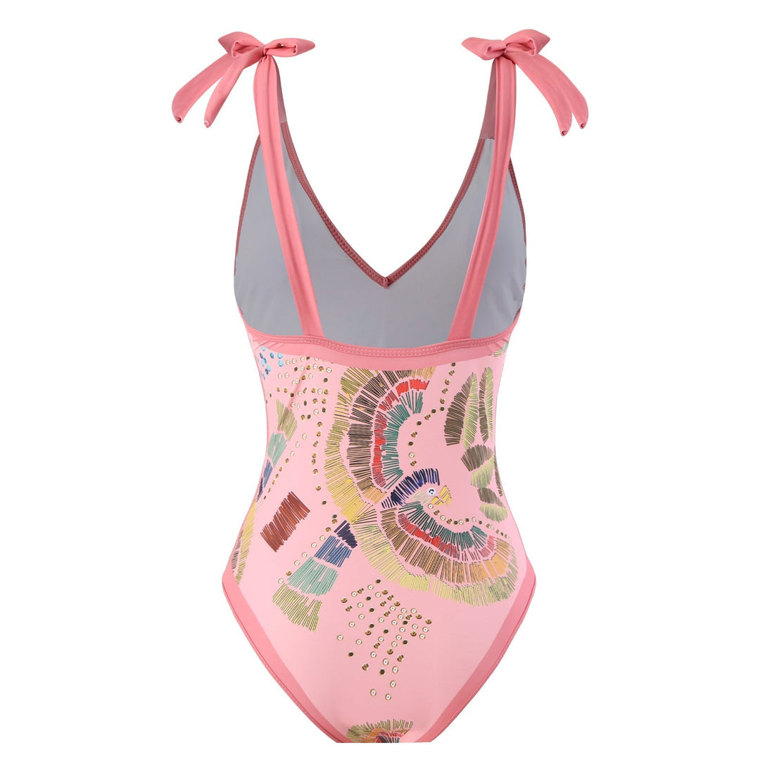 Eco-Friendly Pink One-Piece Swimsuit with Abstract Pattern &amp; Matching Sarong
