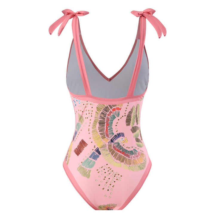 Eco-Friendly Pink One-Piece Swimsuit with Abstract Pattern &amp; Matching Sarong