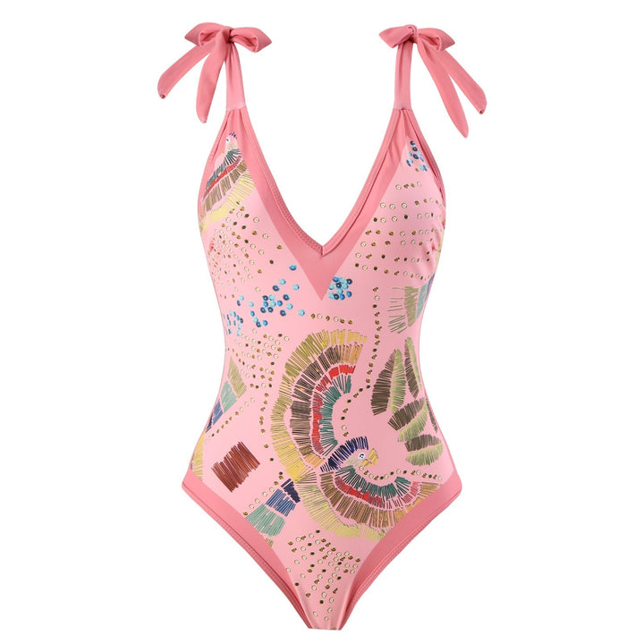 Eco-Friendly Pink One-Piece Swimsuit with Abstract Pattern &amp; Matching Sarong