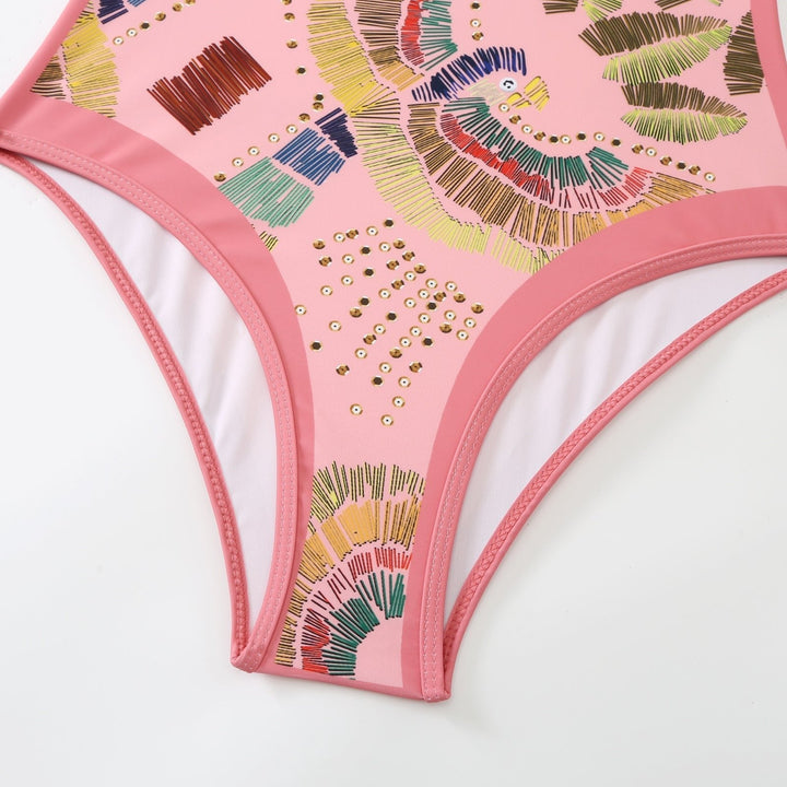 Eco-Friendly Pink One-Piece Swimsuit with Abstract Pattern &amp; Matching Sarong