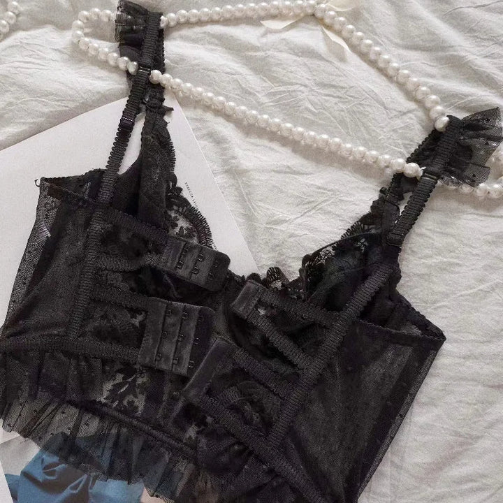 Elegant design lace bralette with mesh inserts