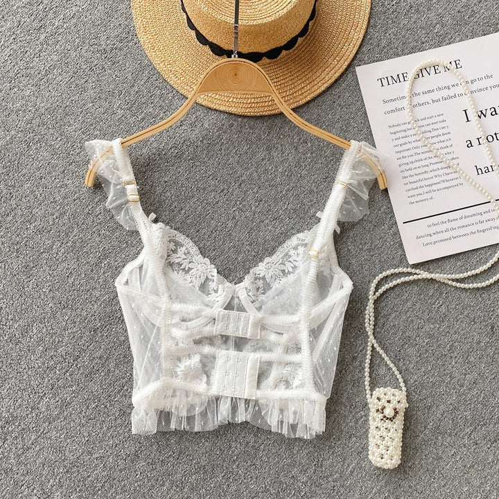 Elegant design lace bralette with mesh inserts