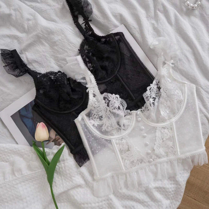 Elegant design lace bralette with mesh inserts
