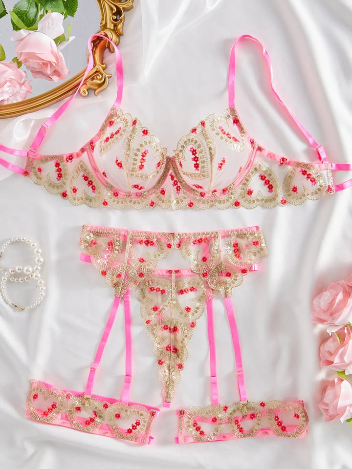 Elegant lace lingerie set with pink accents