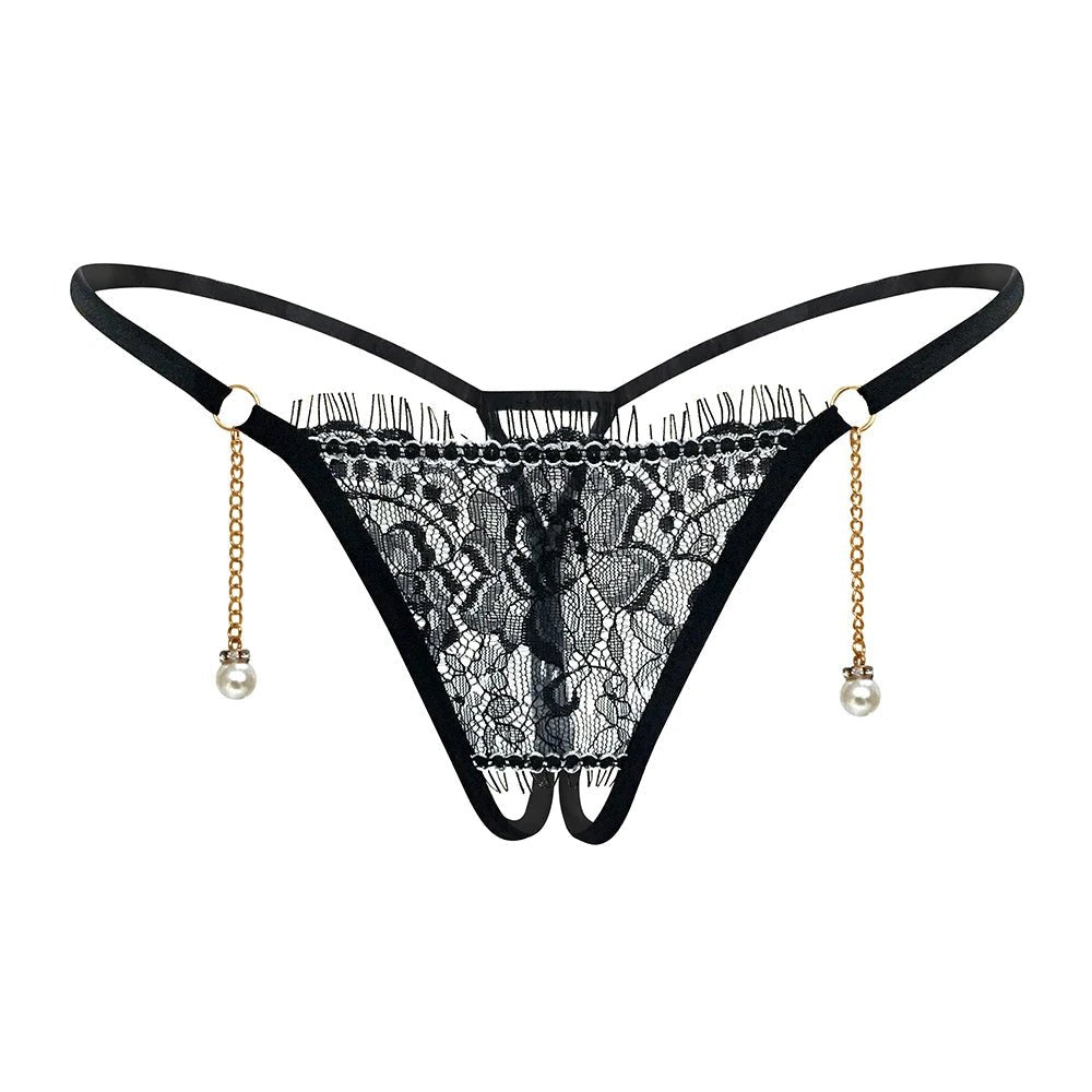 Elegant Lace Thongs with Pearl Accents