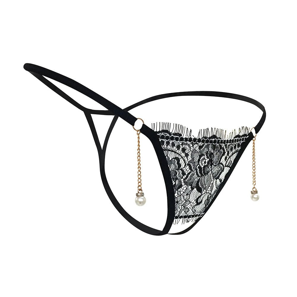 Elegant Lace Thongs with Pearl Accents