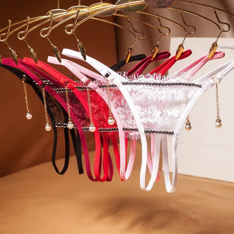 Elegant Lace Thongs with Pearl Accents