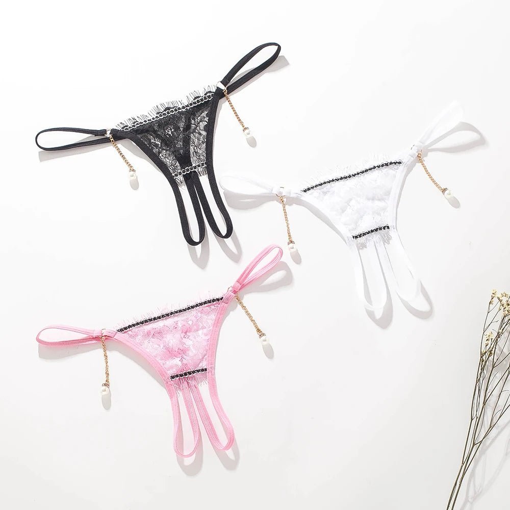 Elegant Lace Thongs with Pearl Accents