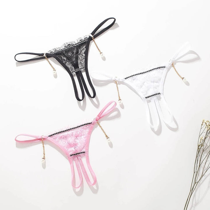 Elegant Lace Thongs with Pearl Accents