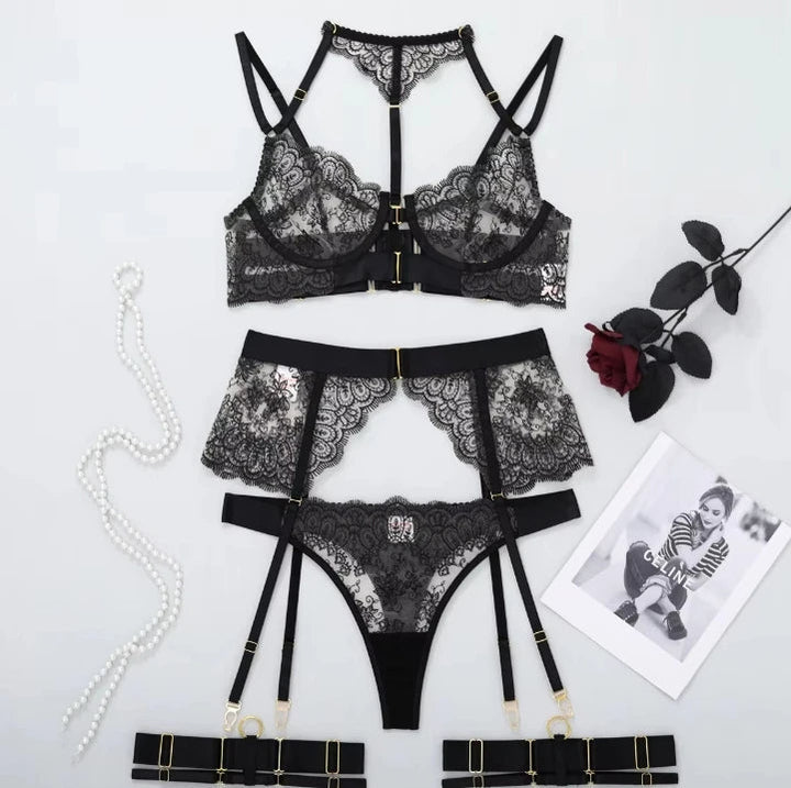 Exquisite Black Lace Lingerie Set