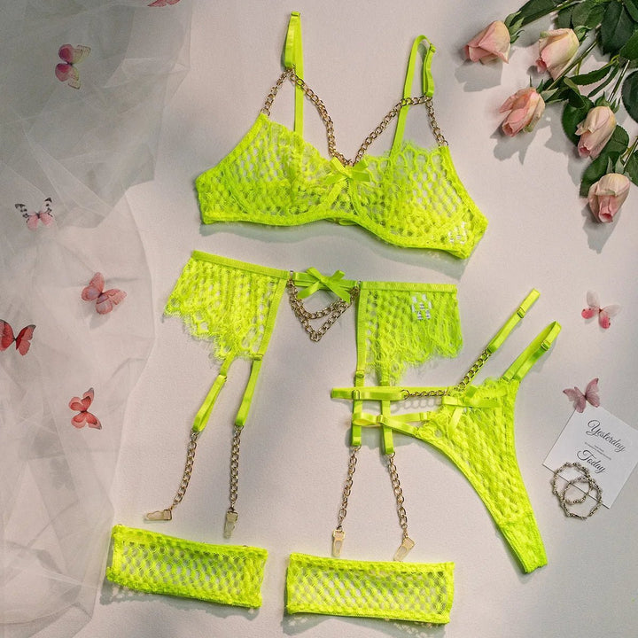 Exquisite lace lingerie set with gold chains