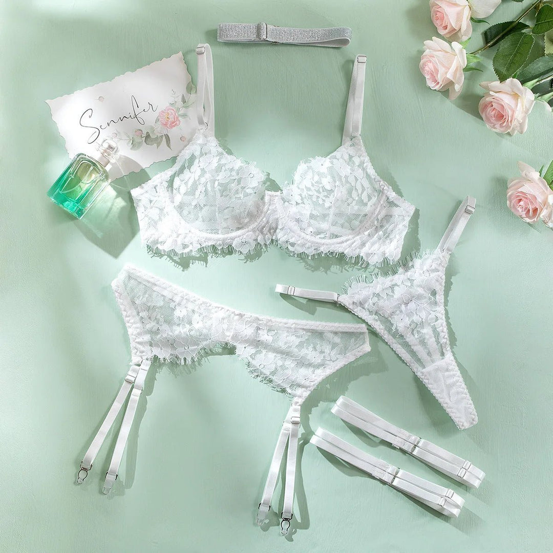Exquisite White Lace Lingerie Set