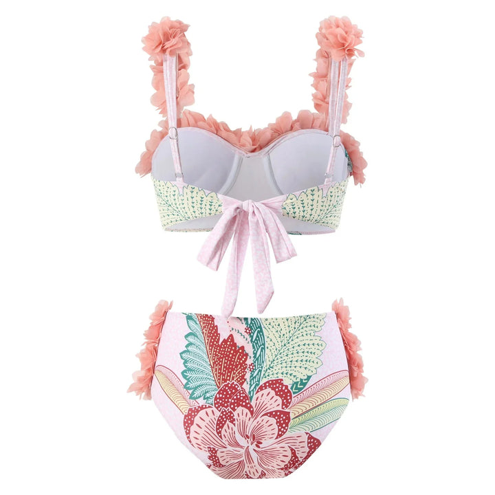 Floral Ruffled Bikini Set with Matching Sarong