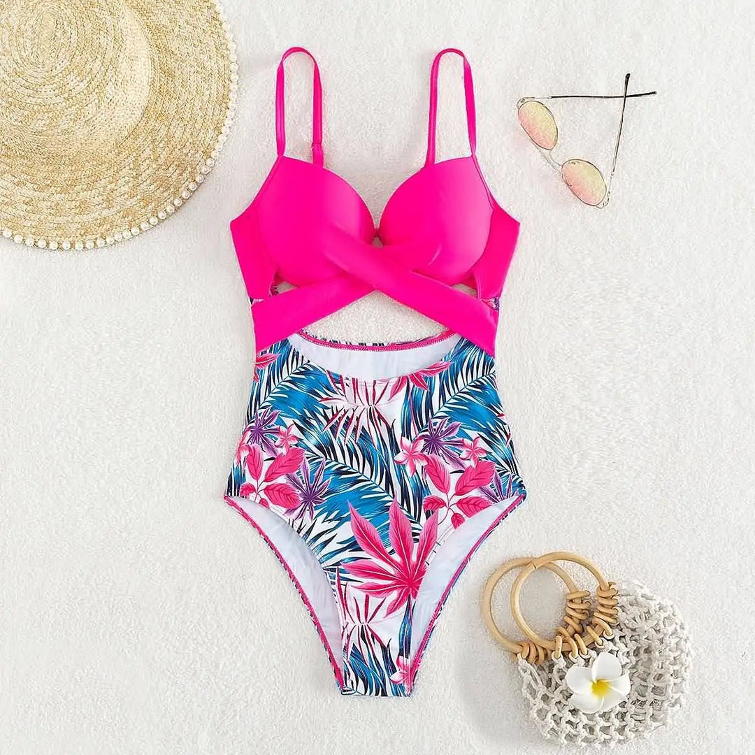 Hot Pink Floral One-Piece Swimsuit