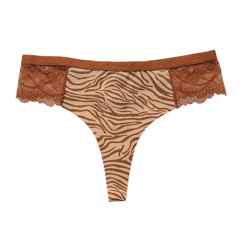 Lace Trim Animal Print Thongs