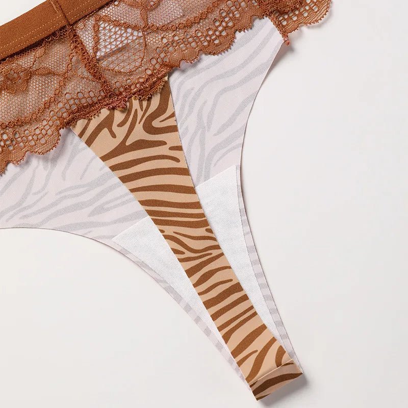 Lace Trim Animal Print Thongs