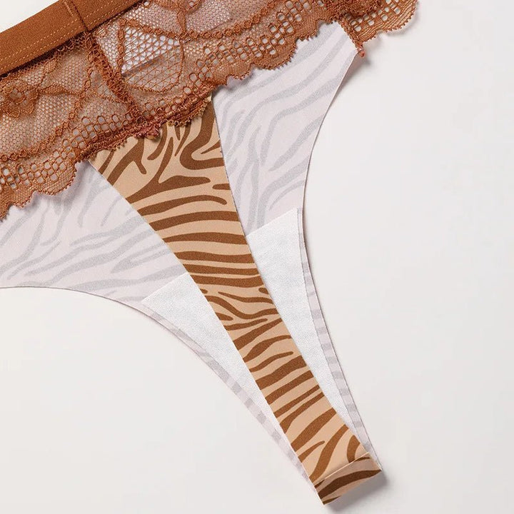 Lace Trim Animal Print Thongs