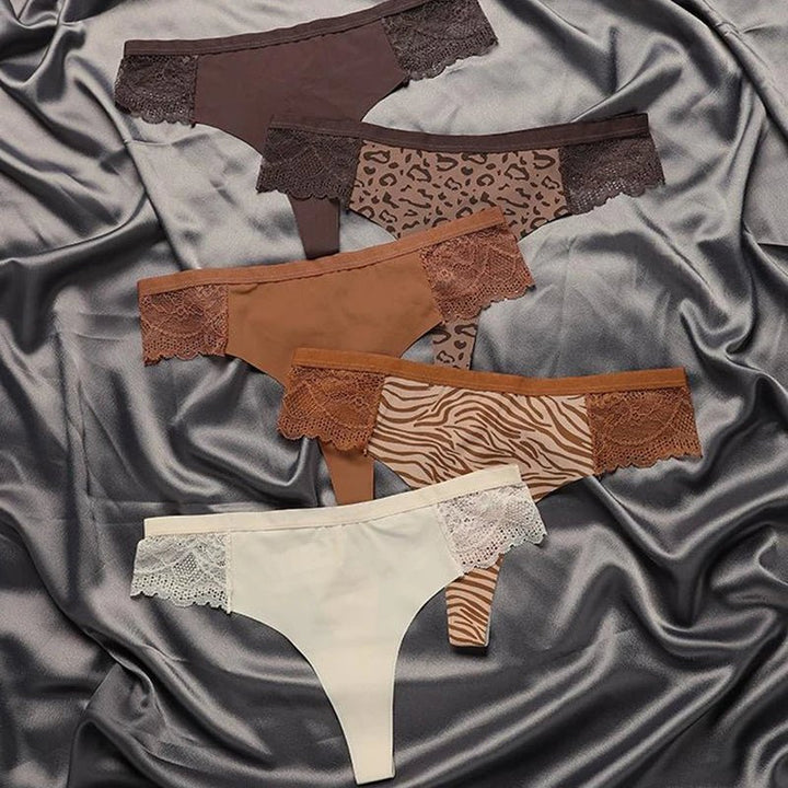 Lace Trim Animal Print Thongs
