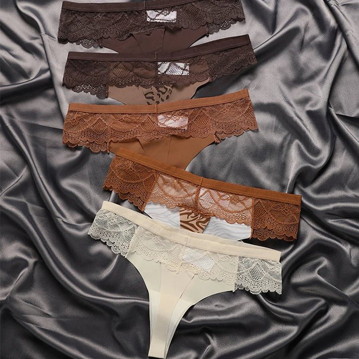 Lace Trim Animal Print Thongs