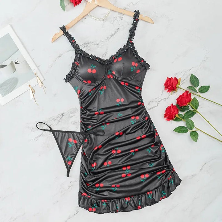 Mini Dress with Cherry Print and Feminine Ruffles