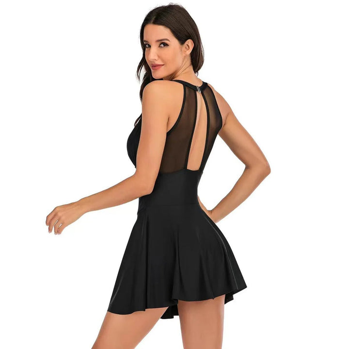 One-Piece Swimsuit with A-Line Skirt and Mesh Details