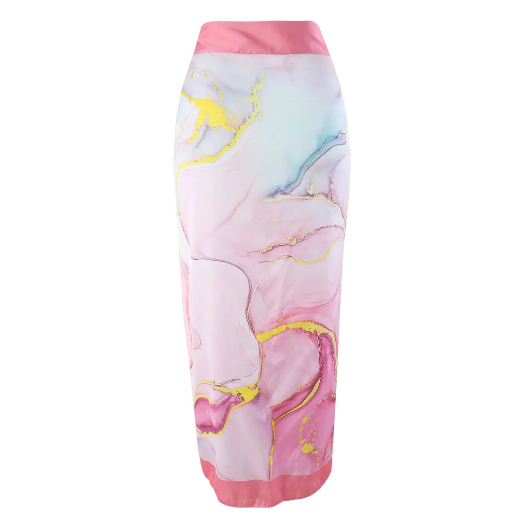 Pink Marble Print One-Piece Swimsuit with Bow-Tie Straps &amp; Matching Sarong