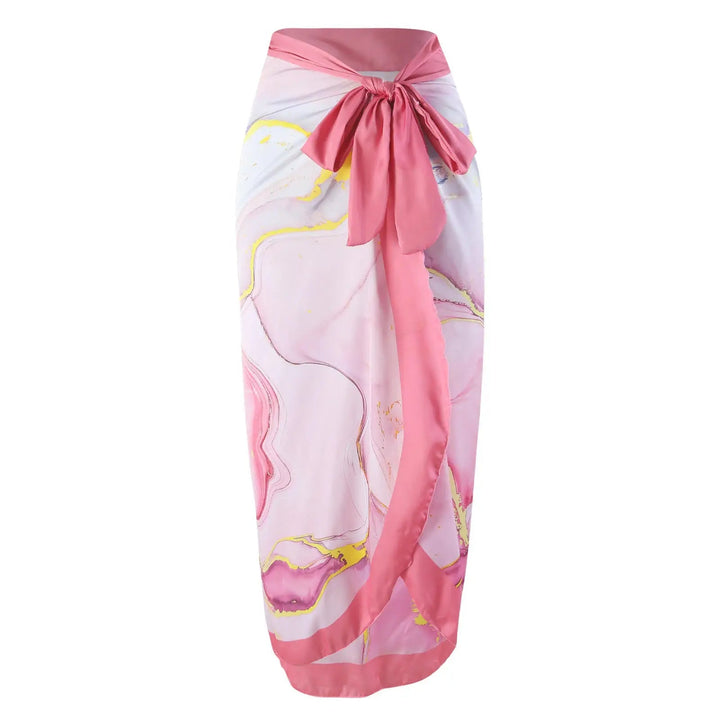 Pink Marble Print One-Piece Swimsuit with Bow-Tie Straps &amp; Matching Sarong