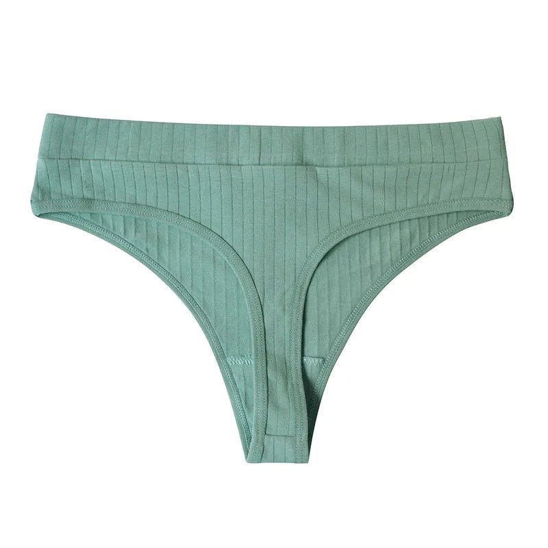 Ribbed Cotton Thong Panties