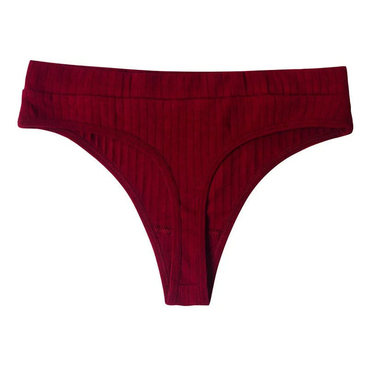 Ribbed Cotton Thong Panties