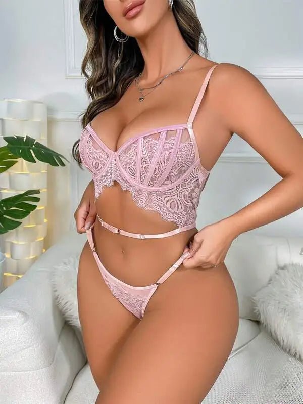Set de Lingerie en Dentelle Rose